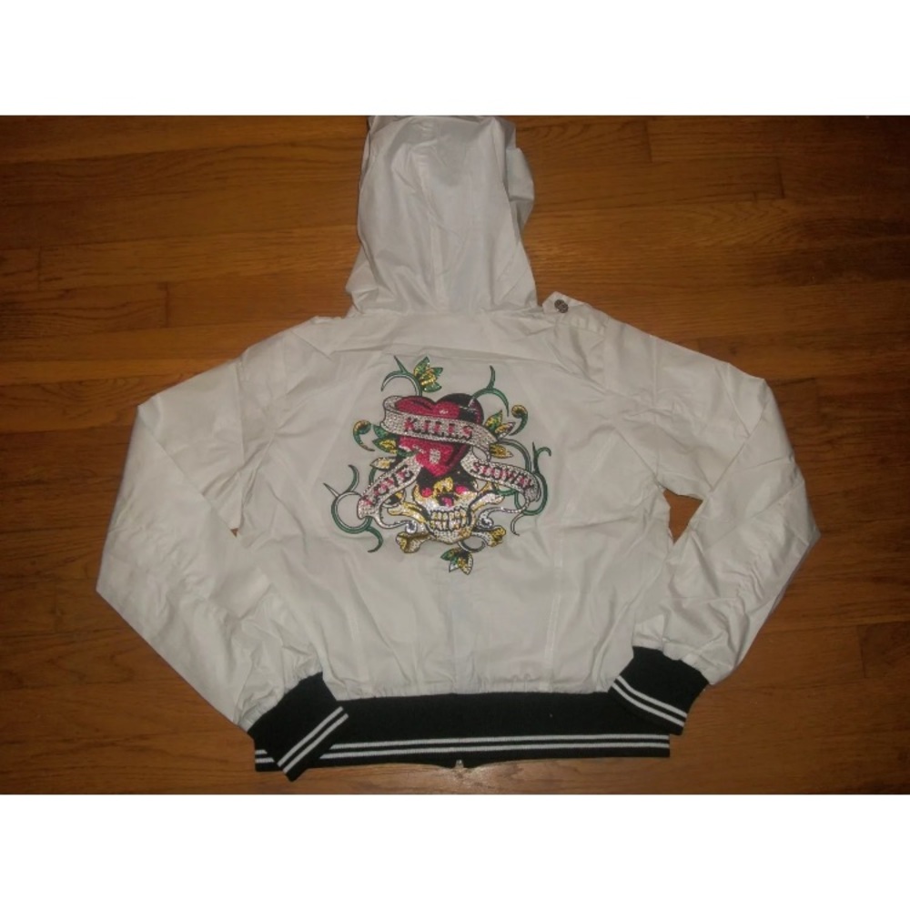 ED HARDY WHITE JACKET LOVE KILLS SLOWLY MEDIUM